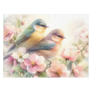 Spring Pastel Sweet Love Birds Blossoms Flowers Tablecloth
