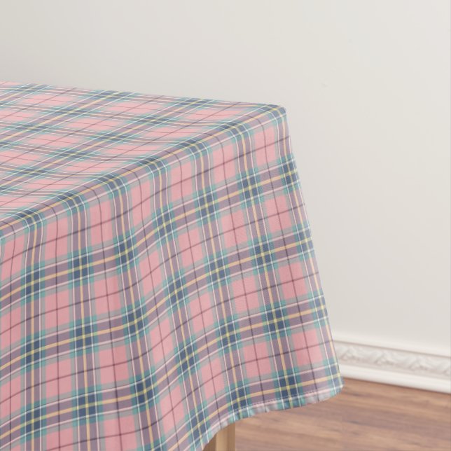 Spring Pastels Pink, Blue, Aqua Plaid Tablecloth (In Situ)