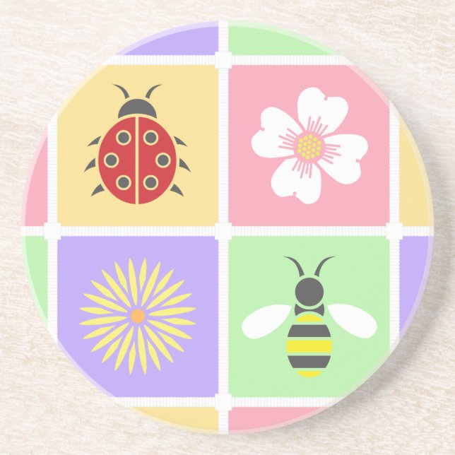 Spring Patches Sandstone Coaster (Front)