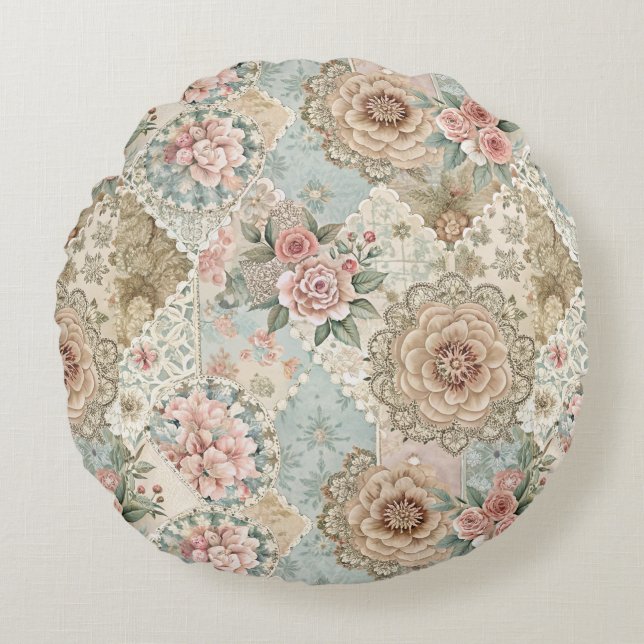 Spring Patchwork Seamless Round Cushion (Front)
