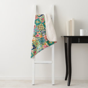 Spring Patchwork Seamless Sherpa Blanket
