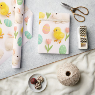 Spring Pattern Bunny Chicken Easter Eggs  Wrapping Paper