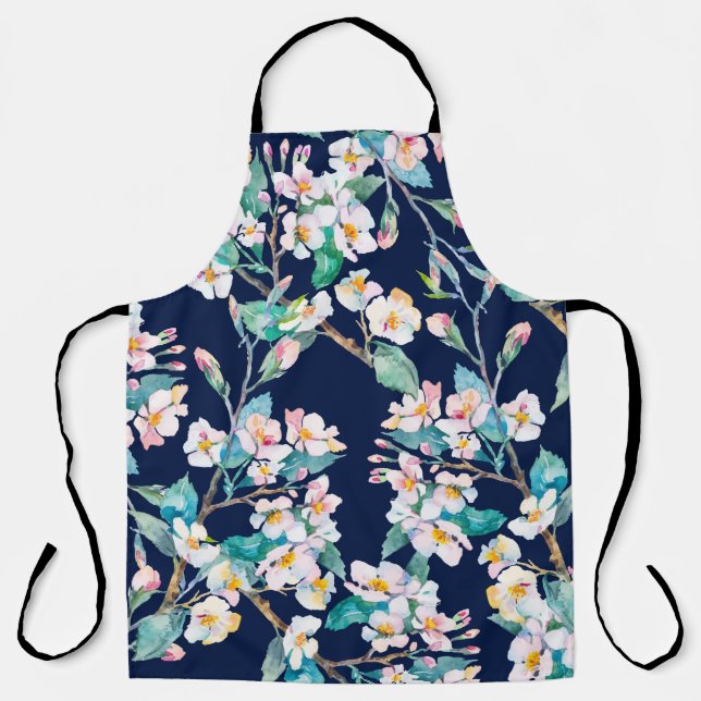 Spring pattern. Flowering branches. Watercolor. Vi Apron (Front)