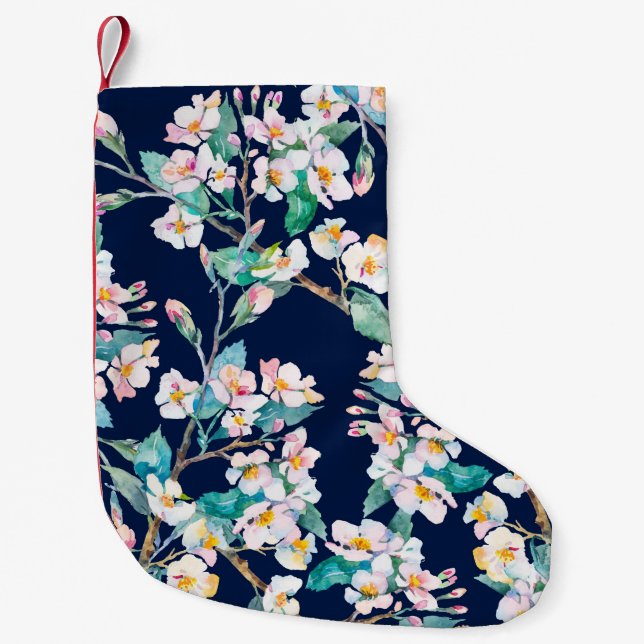 Spring pattern. Flowering branches. Watercolor. Vi Small Christmas Stocking (Front)
