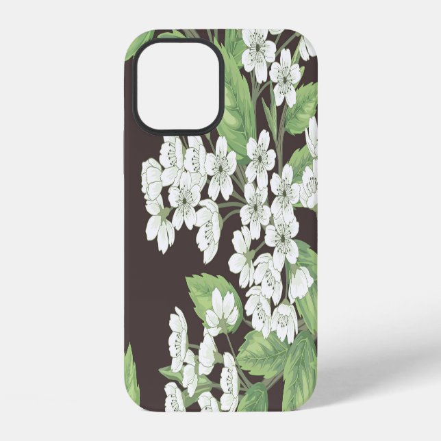 Spring pattern, green branches seamless. iPhone case (Back)