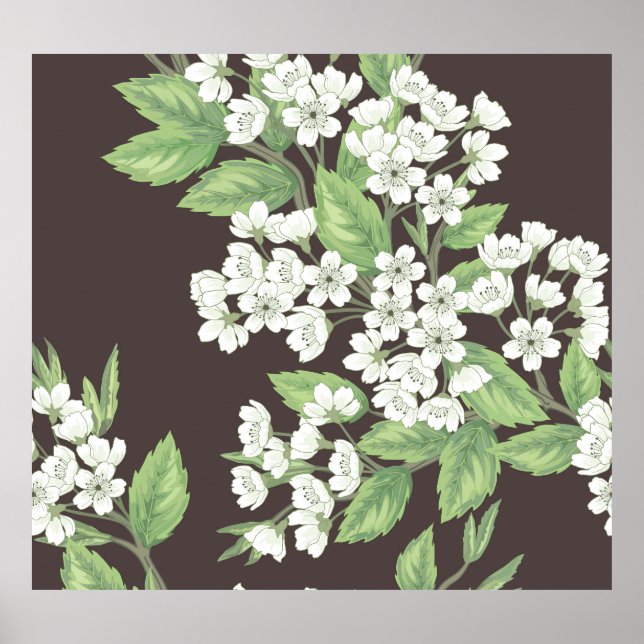 Spring pattern, green branches seamless. poster (Front)