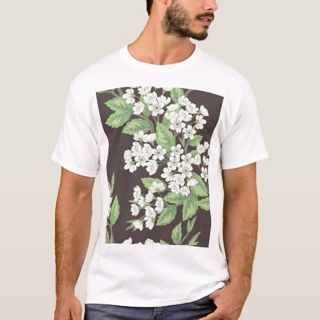 Spring pattern, green branches seamless. T-Shirt (Front)