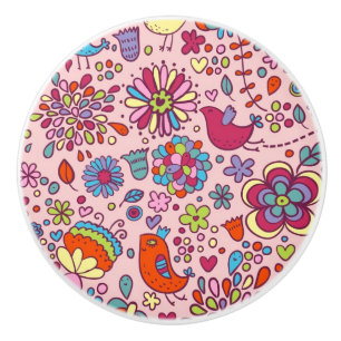 Spring pattern with colourful flowers ceramic knob