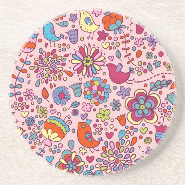 Spring pattern with colourful flowers coaster (Front)