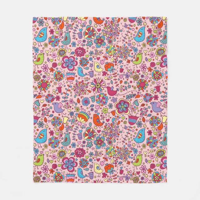 Spring pattern with colourful flowers fleece blanket (Front)