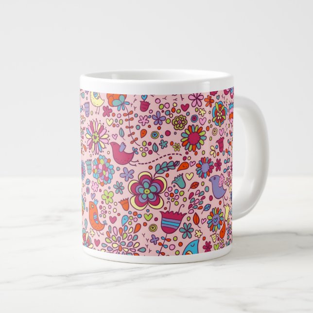 Spring pattern with colourful flowers large coffee mug (Front Right)