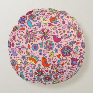 Spring pattern with colourful flowers round cushion