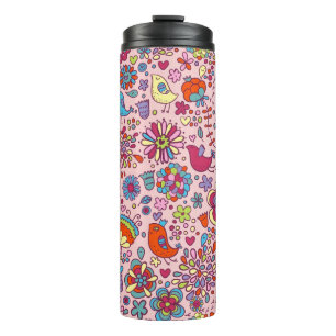 Spring pattern with colourful flowers thermal tumbler