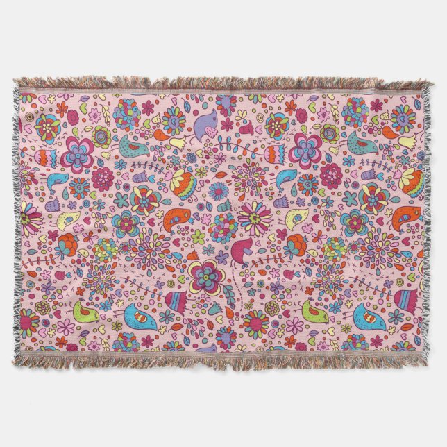 Spring pattern with colourful flowers throw blanket (Front)