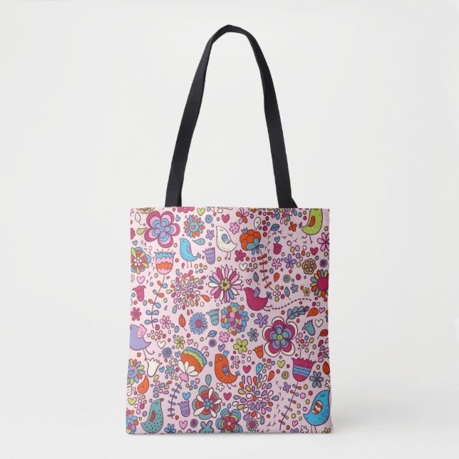 Spring pattern with colourful flowers tote bag (Front)