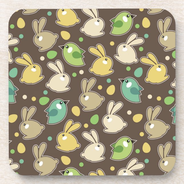 spring pattern with easter eggs,birds coaster (Front)