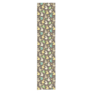 spring pattern with easter eggs,birds short table runner