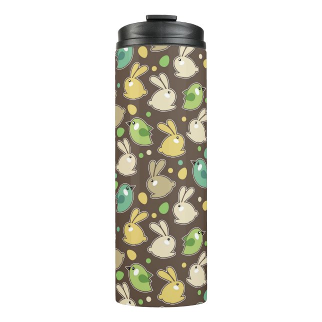 spring pattern with easter eggs,birds thermal tumbler (Front)