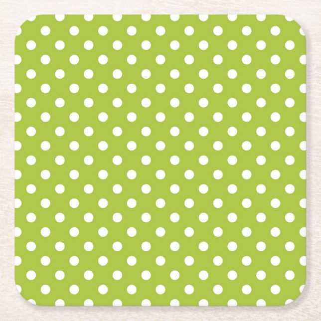 Spring pattern with white polka dots square paper coaster (Front)