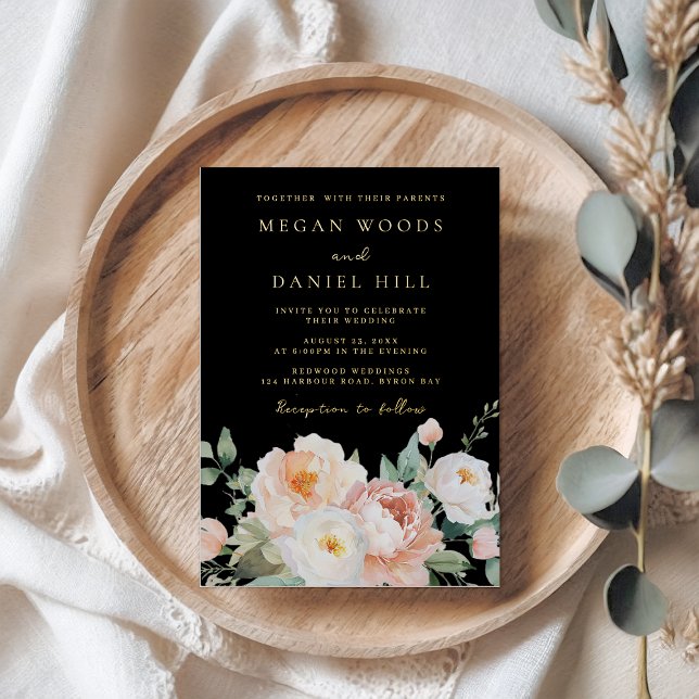 Spring Peach Blush & Black Floral Wedding Gold (Creator Uploaded)