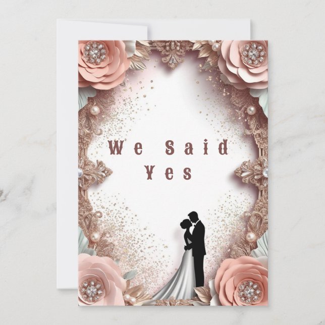 💐 Spring Peach Floral Wedding With Couple 🌷 Invitation (Front)