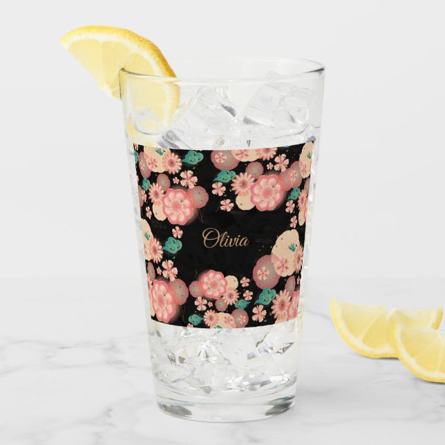 Spring Peach Flowers Garden Floral Decoration Boho Glass (Front Ice)