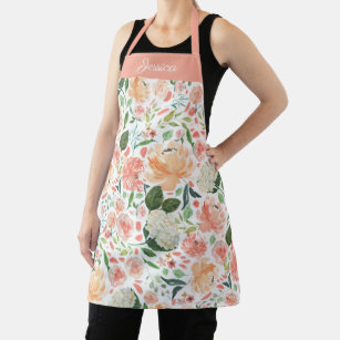 Spring Peach Watercolor Floral Personalised Name Apron
