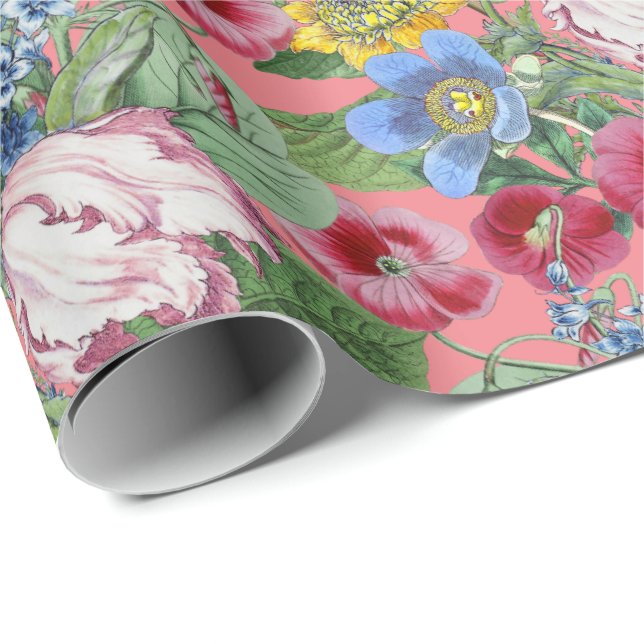 Spring Peonies Tulips Flowers Garden  Wrapping Paper (Roll Corner)
