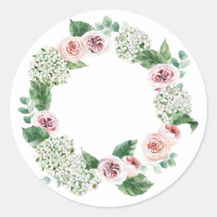 Spring peony and hydrangea wreath classic round sticker