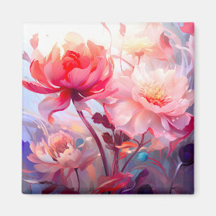 Spring Peony Bloom Garden Watercolor Magnet
