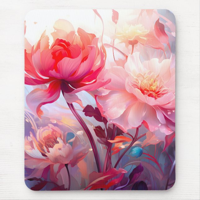Spring Peony Bloom Garden Watercolor Mouse Pad (Front)