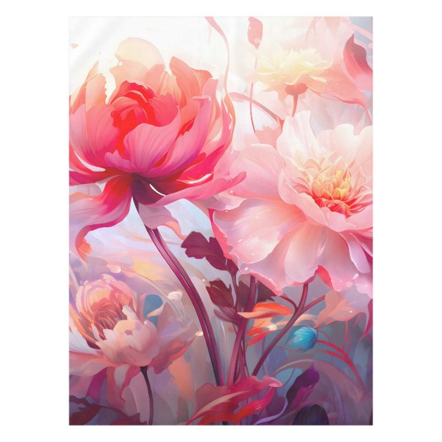 Spring Peony Bloom Garden Watercolor Tablecloth (Front)