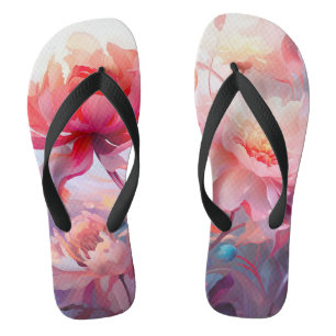Spring Peony Bloom Garden Watercolor Thongs