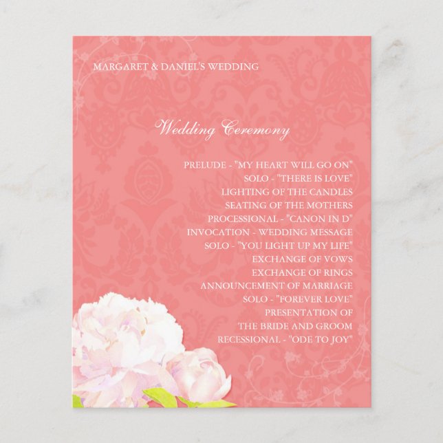 Spring Peony Coral Wedding Program (Front)