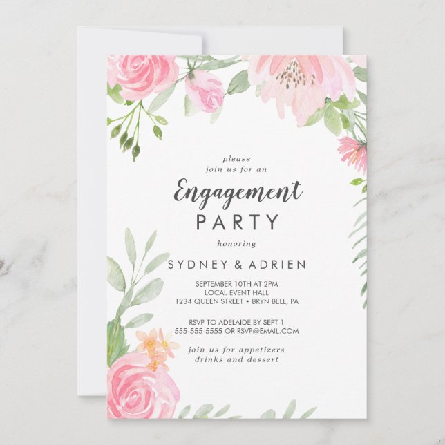 Spring Peony Engagement Party Invitation (Front)