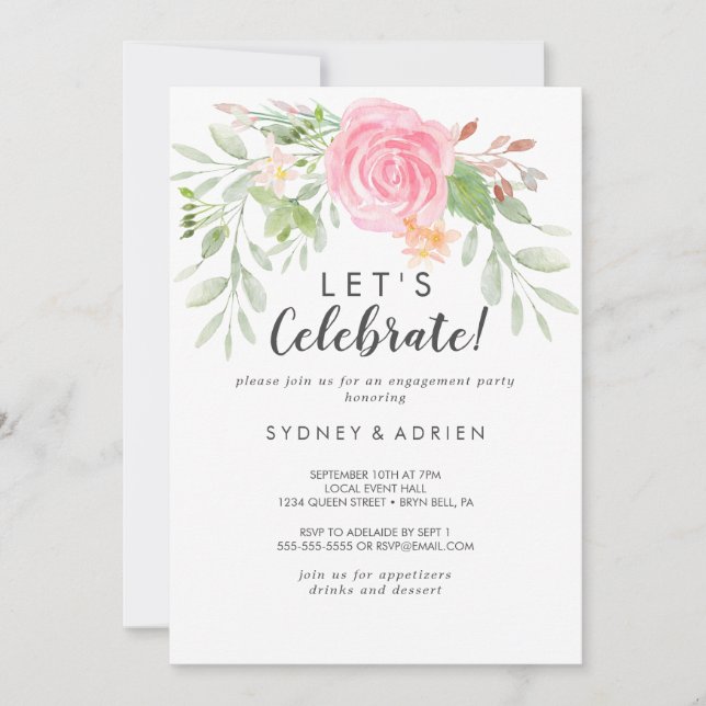 Spring Peony Let's Celebrate Party Invitation (Front)
