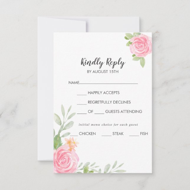 Spring Peony Menu Choice Wedding RSVP Card (Front)