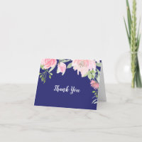 Spring Peony Navy Wedding Thank You Card