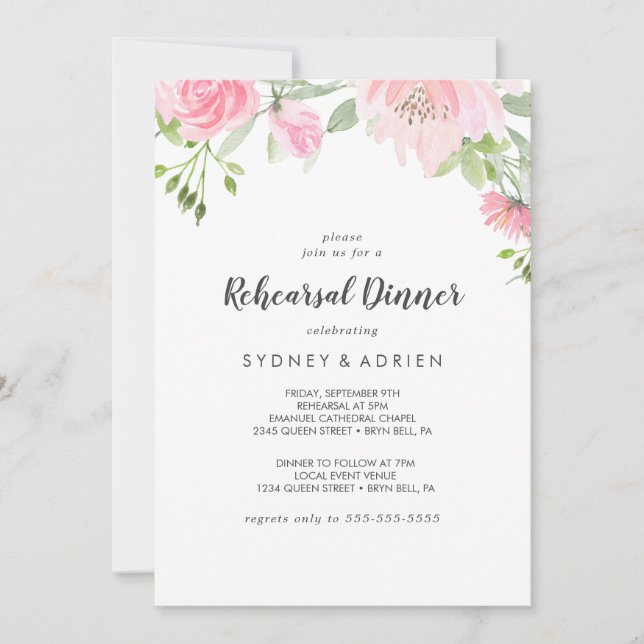 Spring Peony Rehearsal Dinner Invitation (Front)