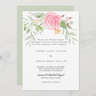 Spring Peony Traditional Wedding Invitation