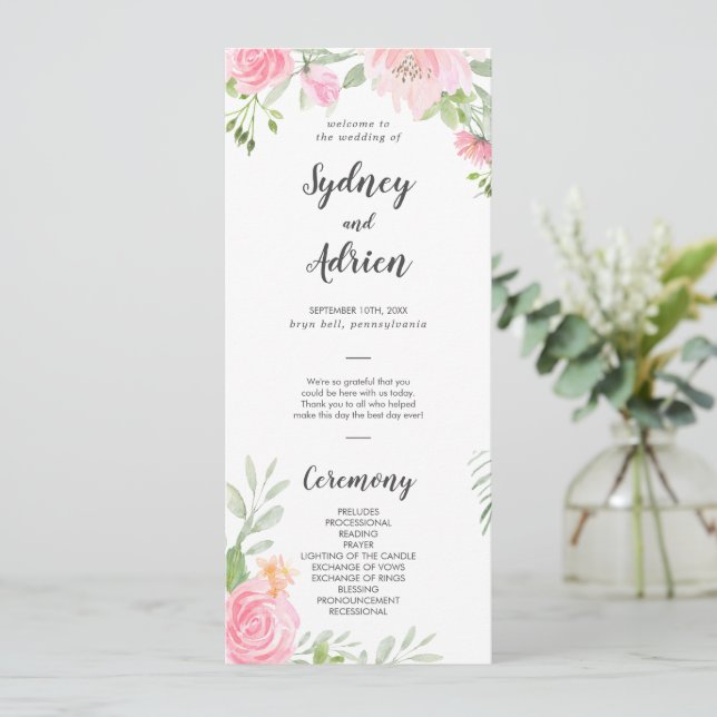 Spring Peony Wedding Program (Standing Front)
