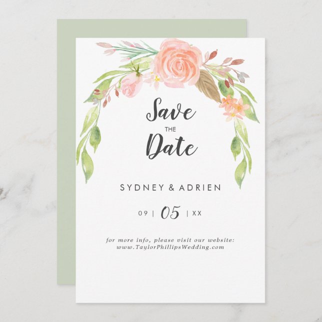 Spring Peony Wedding Save The Date (Front/Back)