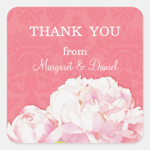 Spring Peony Wedding Thank You Favour Square Sticker