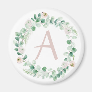 Spring peony wreath with letter customisable magnet