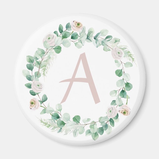 Spring peony wreath with letter customisable magnet (Front)
