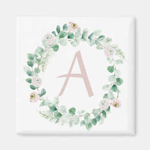 Spring peony wreath with letter customisable magnet