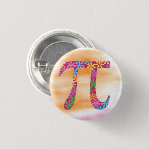 Spring Pi © Floral Pink Orange Watercolor look bg 3 Cm Round Badge