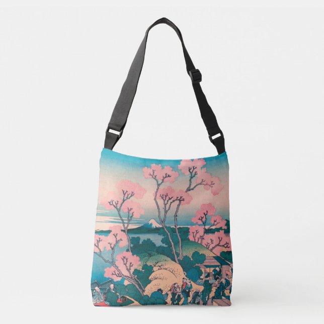 Spring Picnic under Cherry Tree Flowers Mount Fuji Crossbody Bag (Front)