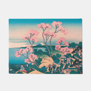 Spring Picnic under Cherry Tree Flowers Mount Fuji Doormat