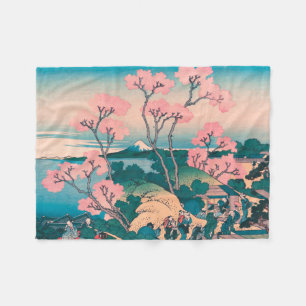 Spring Picnic under Cherry Tree Flowers Mount Fuji Fleece Blanket